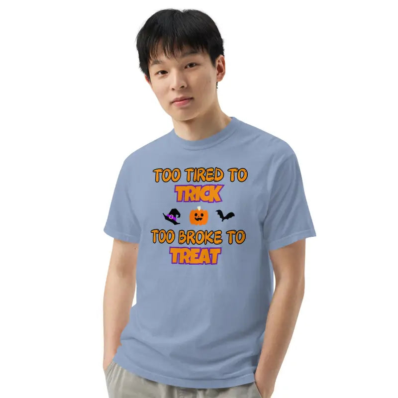 Too Tired to Trick Too Broke to Treat Shirt | Funny Spoonie Halloween Comfort Colors Tee