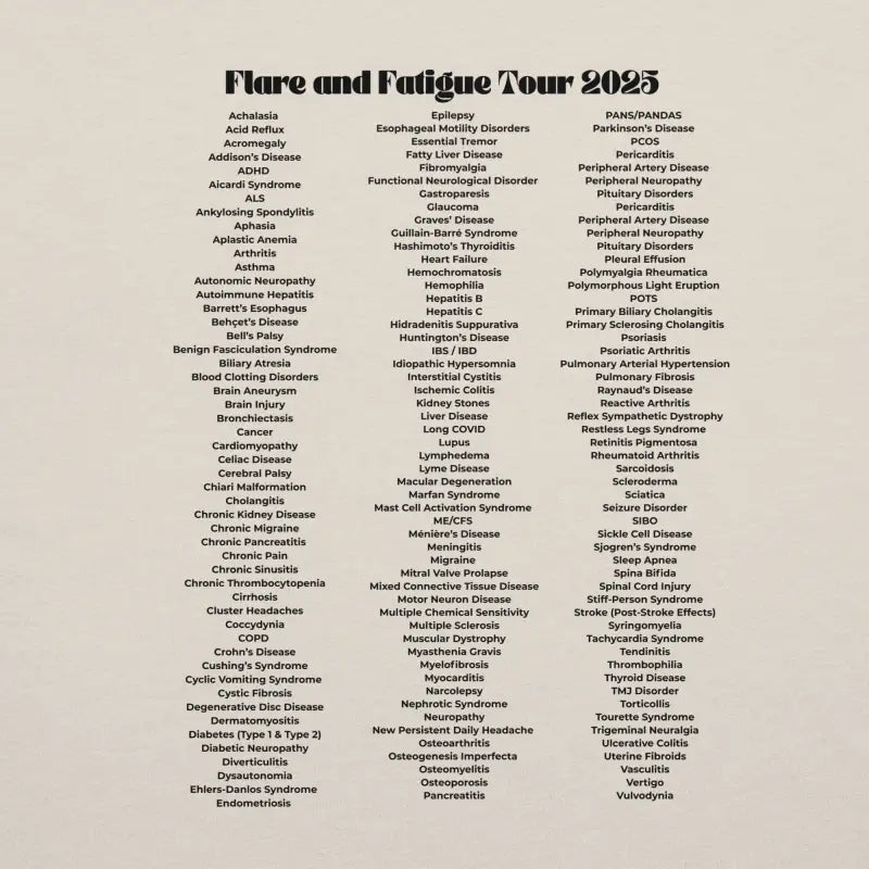 Flare and Fatigue Tour – Retro Sunset Logo Edition | Funny Chronic Illness Shirt