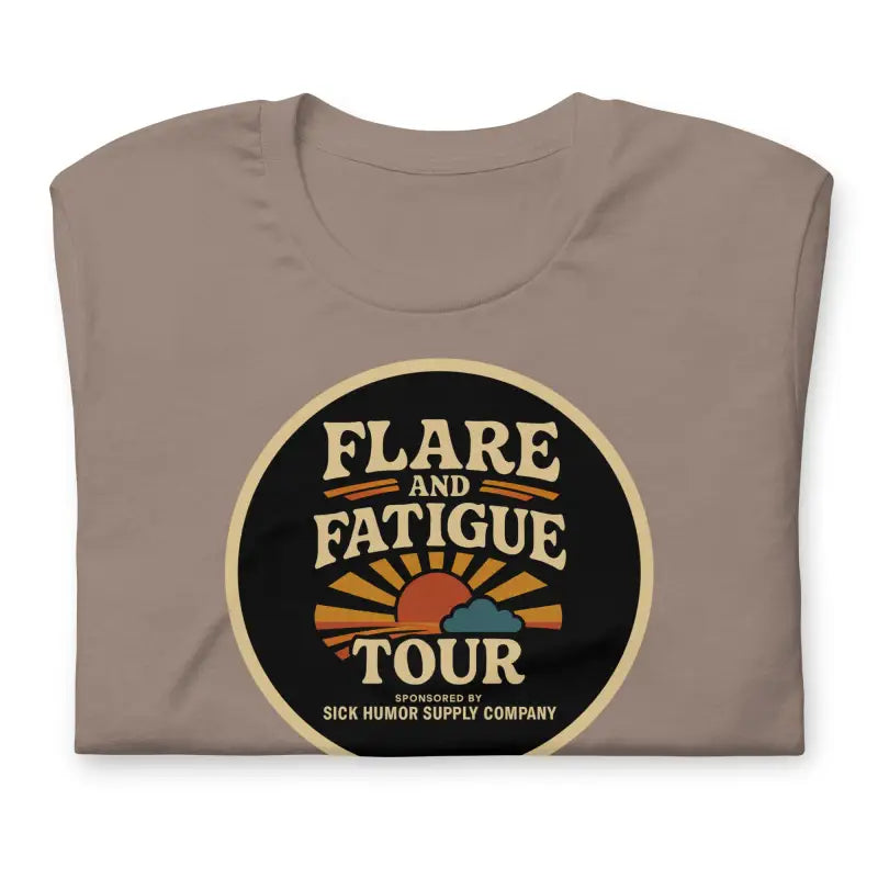 Flare and Fatigue Tour – Retro Sunburst Dark Tee Edition | Funny Chronic Illness Shirt