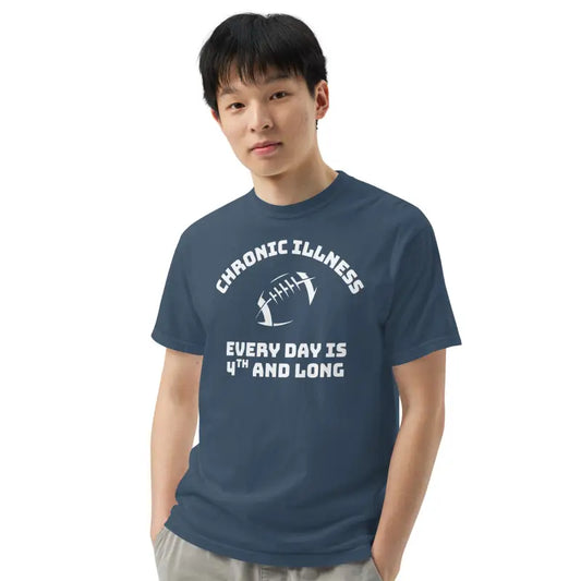 Chronic Illness: Every Day is 4th and Long | Comfort Colors Tee | Funny Spoonie Football T-Shirt | White Design
