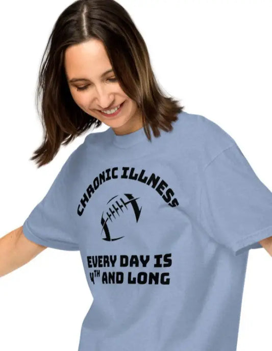 Chronic Illness: Every Day is 4th and Long | Comfort Colors Tee | Funny Spoonie Football T-Shirt | Black Design