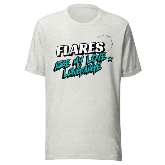 Flares Are My Love Language Bold Comic Graphic T-shirt_Teal Logo