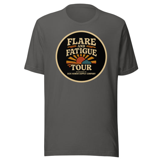 Flare and Fatigue Tour – Retro Sunburst Dark Tee Edition | Funny Chronic Illness Shirt