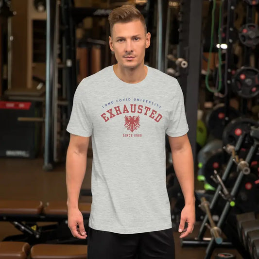 Long COVID University EXHAUSTED Since 2020 T-Shirt_Blue and Red Logo