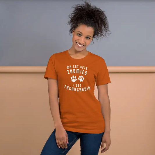 My Cat Gets Zoomies I Get Tachycardia – Funny Chronic Illness Shirt — White Design