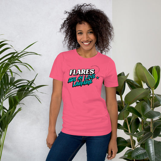 Flares Are My Love Language Bold Comic Graphic T-shirt_Teal Logo