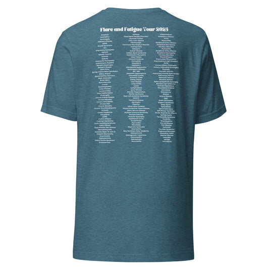 Flare and Fatigue Tour – Retro Sunburst Dark Tee Edition | Funny Chronic Illness Shirt