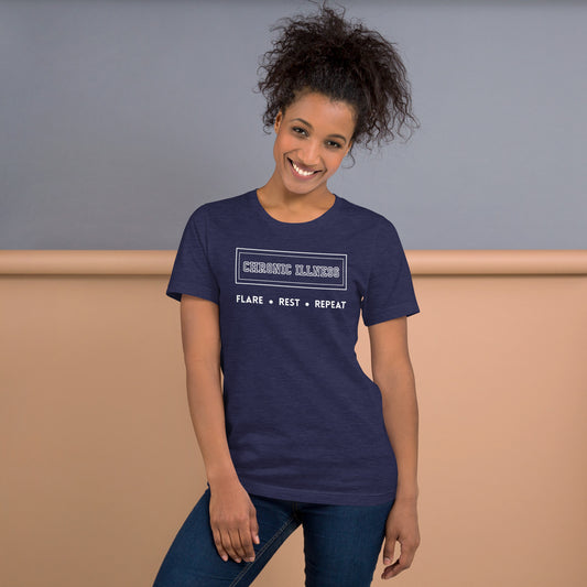 Chronic Illness Flare, Rest, Repeat T-Shirt_White Logo