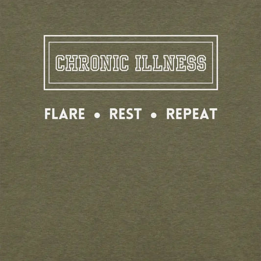 Chronic Illness Flare, Rest, Repeat T-Shirt_White Logo