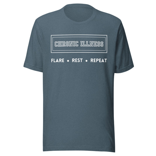 Chronic Illness Flare, Rest, Repeat T-Shirt_White Logo